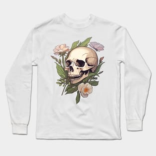 Skeleton Skull and Flowers Long Sleeve T-Shirt